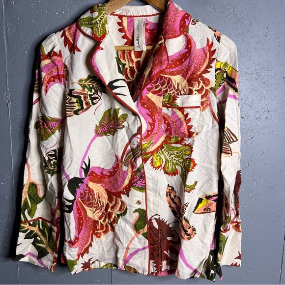 Anthropologie Raphael Balme Floral Flannel Sleep Button Front PJ Top Size XXS - Picture 4 of 10